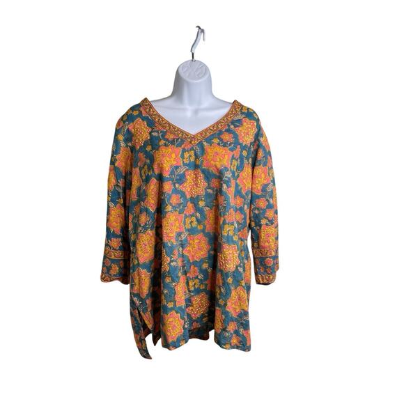 Farida Gupta Gulzar Ruhi Sanganeri Tunic Top Size 3XL Floral Boho Flowy Festival - Picture 1 of 10